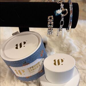 UP Silver Bangle and Charm Bracelet Set - Blue Accent